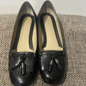 Franco Sarto Women’s Black Leather Loafers with Tassels
